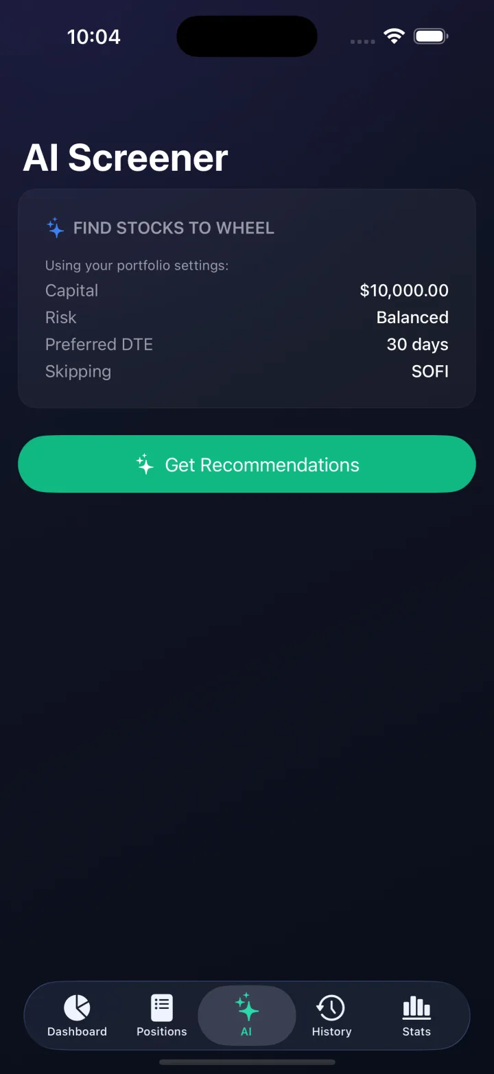 WheelAI AI Screener screen